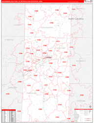 Greensboro-High Point Metro Area Wall Map Red Line Style 2024